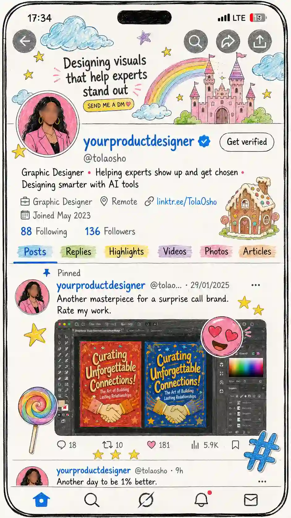 28.Hand-Drawn Creator Profile UI Style